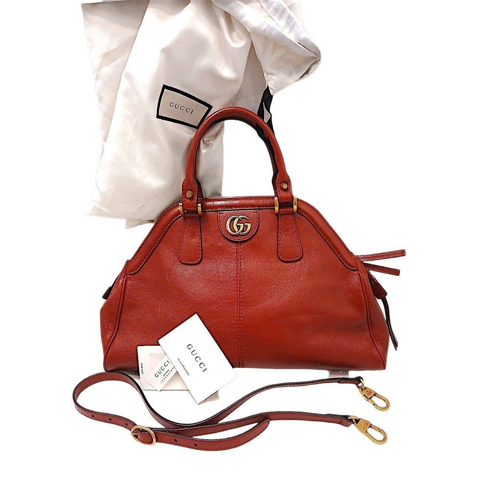 Gucci ReBelle Leather GG Lion Rebel Framed Bag Red Calfskin Handle Handbag Purse
